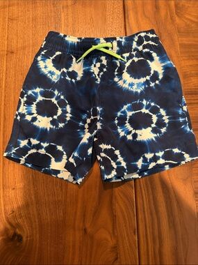 J. Crew Factory Boys Blue and White Tie-Dye Swim Trunks